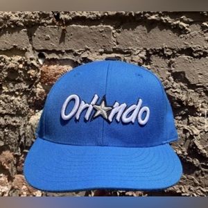 Orlando Magic Mens Fitted Cap Hat Mitchell & Ness NBA Script logo Blue